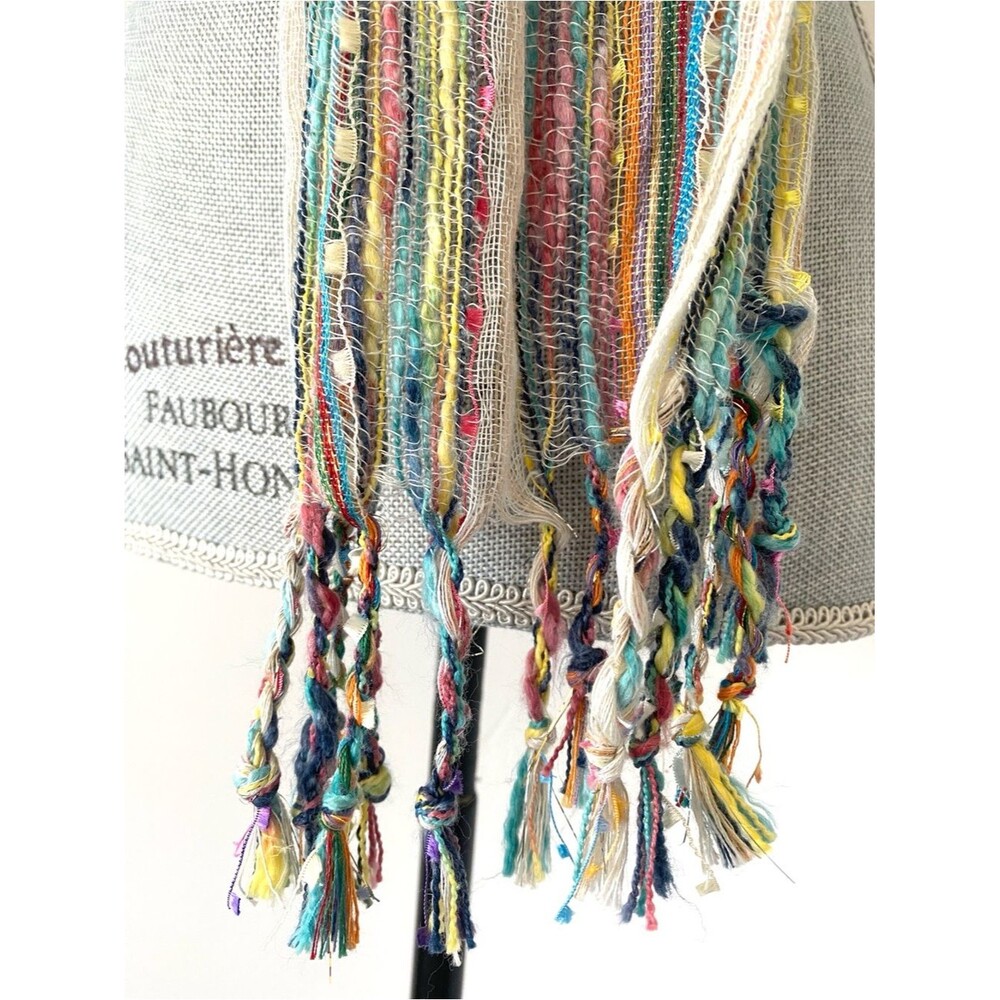 VTG Bohemian Net Sheer Multi Color Scarf Rainbow Metallic Braided Beach Hippie